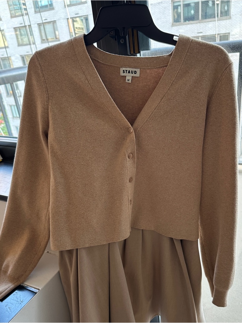 STAUD Neutral Camel Knit mini dress